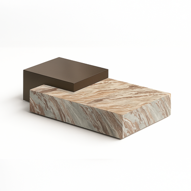 MOCO COFFEE TABLE IN TERRA ROSA MARBLE & BRUSHED ANTIQUE BRONZE